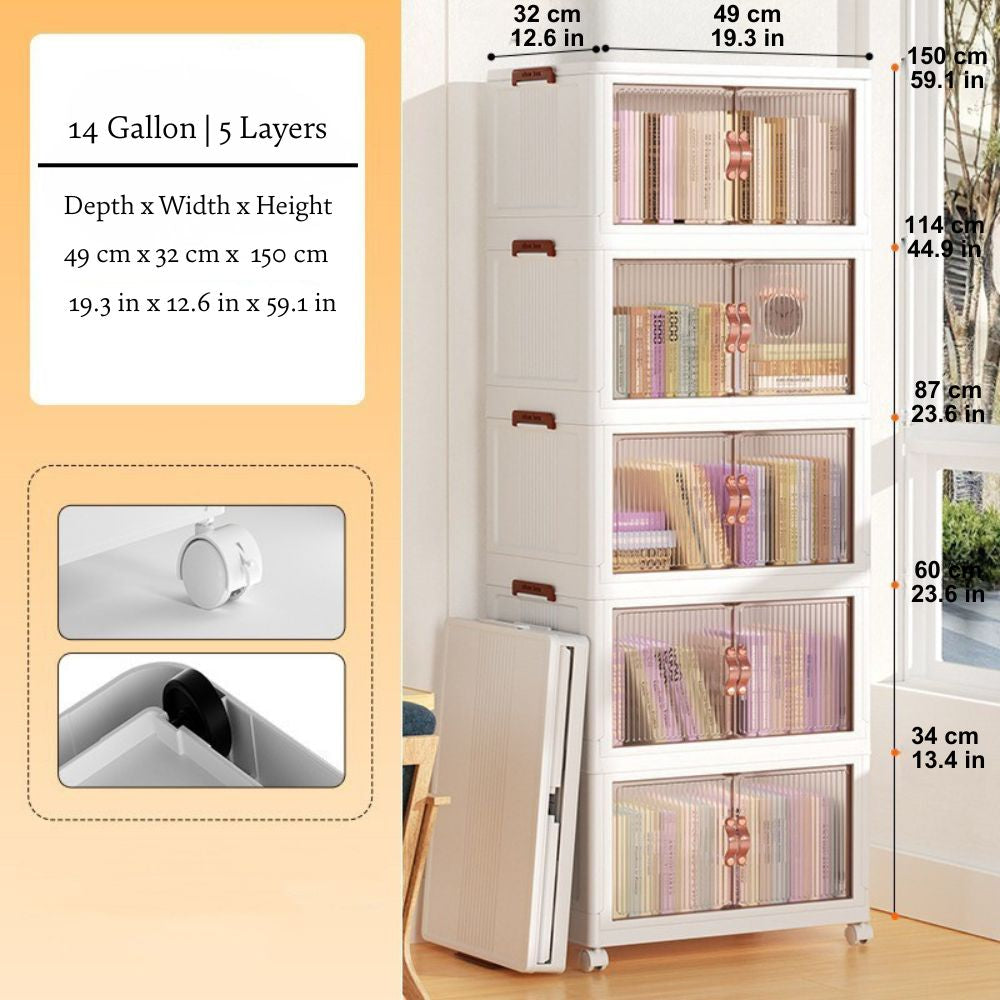 Stackable Storage Bins with Clear Doors, Collapsible Closet Organizer Shelf, 10 or 14 Gallon