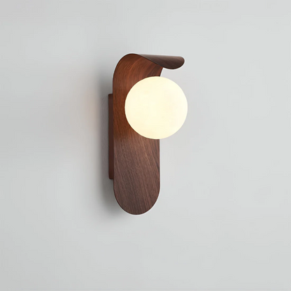 Scandinavian LED Wall Lamp, Wood and Frosted Glass Globe Wall Light for Bedroom, Living Room and Hallway