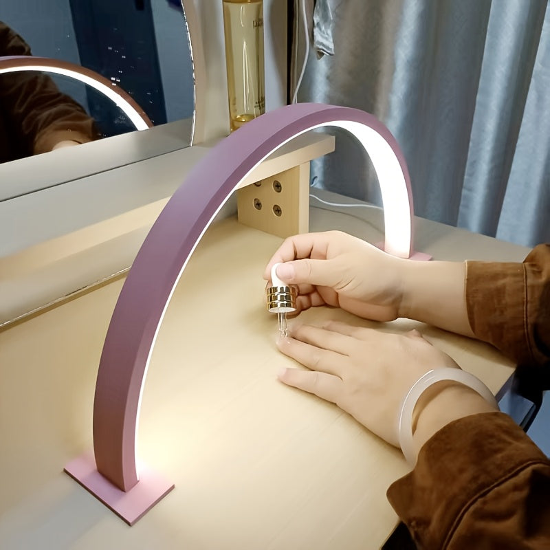 Arc LED Desk Lamp, USB Powered Half Moon Light with 3 Color Tones and Dimming for Nail Art, Desk and Vanity