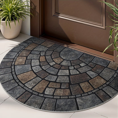 Half Circle Door Mat, Non Slip Stone Mosaic Entryway Rug for Indoor and Outdoor Use