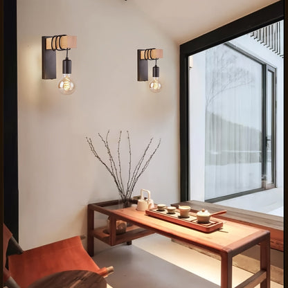 Hardwired Industrial Wall Sconce, Wood and Metal E27 Wall Light for Bedroom, Hallway and Stairway, Bulb Not Included