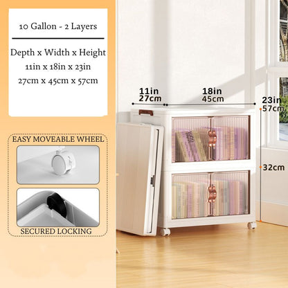 Stackable Storage Bins with Clear Doors, Collapsible Closet Organizer Shelf, 10 or 14 Gallon