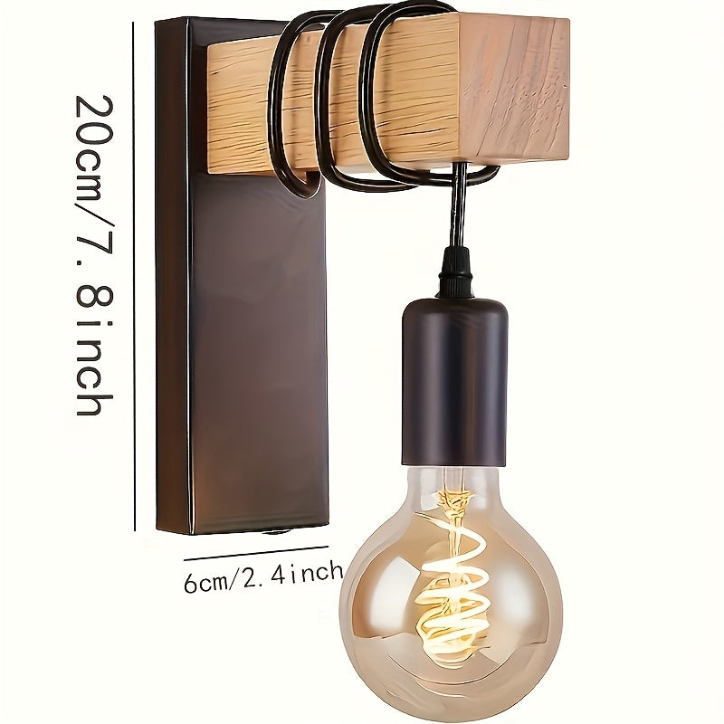 Hardwired Industrial Wall Sconce, Wood and Metal E27 Wall Light for Bedroom, Hallway and Stairway, Bulb Not Included