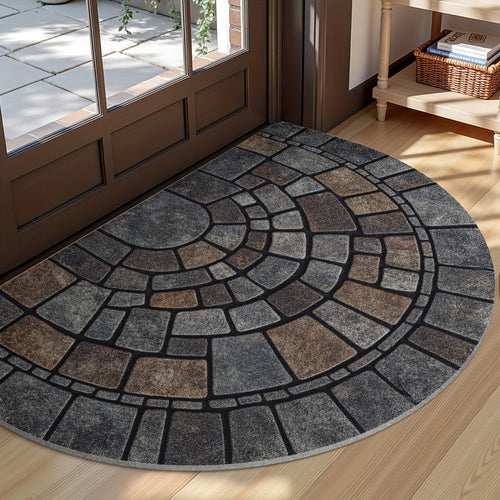 Half Circle Door Mat, Non Slip Stone Mosaic Entryway Rug for Indoor and Outdoor Use