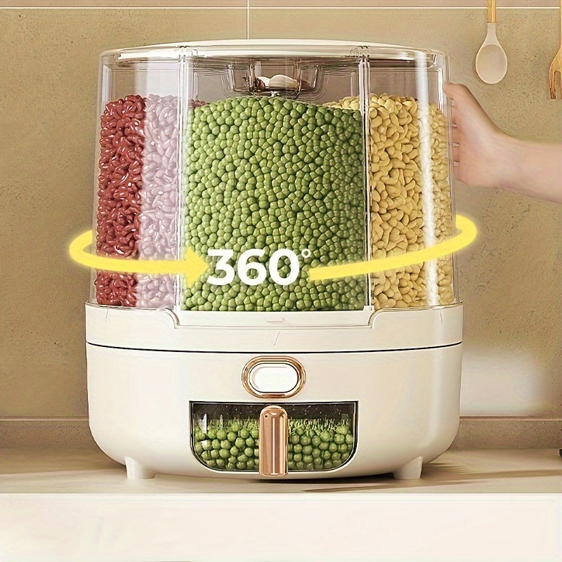 Rotating Airtight Food Storage Container, 360 Degree Rice and Grain Dispenser with Multiple Compartments
