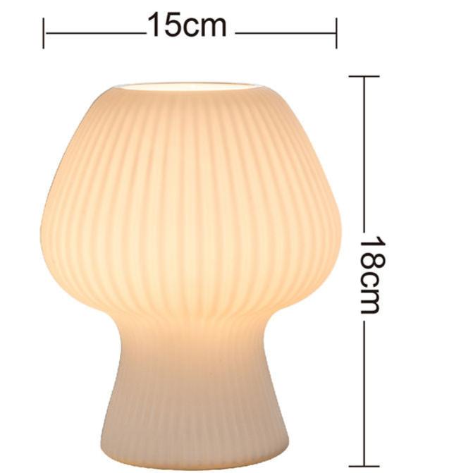 Vintage Ribbed Glass Mushroom Lamp, Dimmable LED Bedside Table Lamp in Mid Century Style