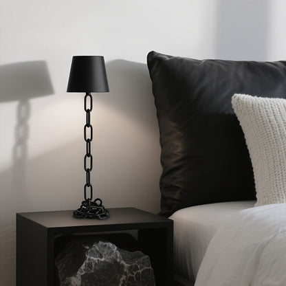 Modern Chain Link Table Lamp, Rechargeable Touch LED Lamp with USB C Charging, Matte Black Industrial Design