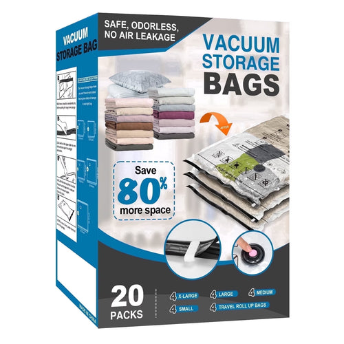 10 Combo Vacuum Storage Bags, Space Saver Bags, Airtight Double Zipper Vacuum Seal Bags for Clothes, Comforters, Blankets, Travel Compression Bags
