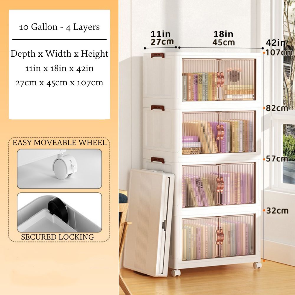 Stackable Storage Bins with Clear Doors, Collapsible Closet Organizer Shelf, 10 or 14 Gallon