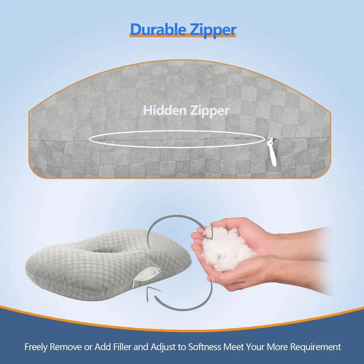 Adjustable Ear Support Pillow with Center Hole, Curved Cotton Pillow Topper, 17 x 13 in