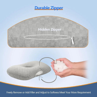 Adjustable Ear Support Pillow with Center Hole, Curved Cotton Pillow Topper, 17 x 13 in