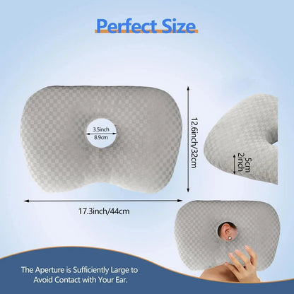 Adjustable Ear Support Pillow with Center Hole, Curved Cotton Pillow Topper, 17 x 13 in