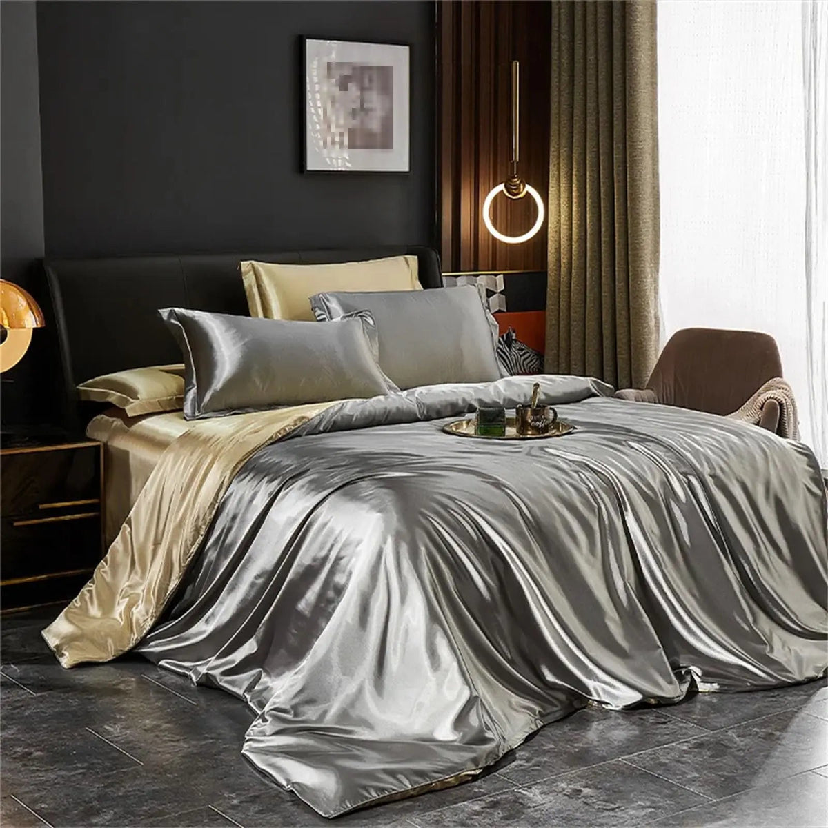 Mulberry Silk Bedding Set with Duvet Cover, Bed Sheet and Pillowcases, Breathable Luxury Bedding