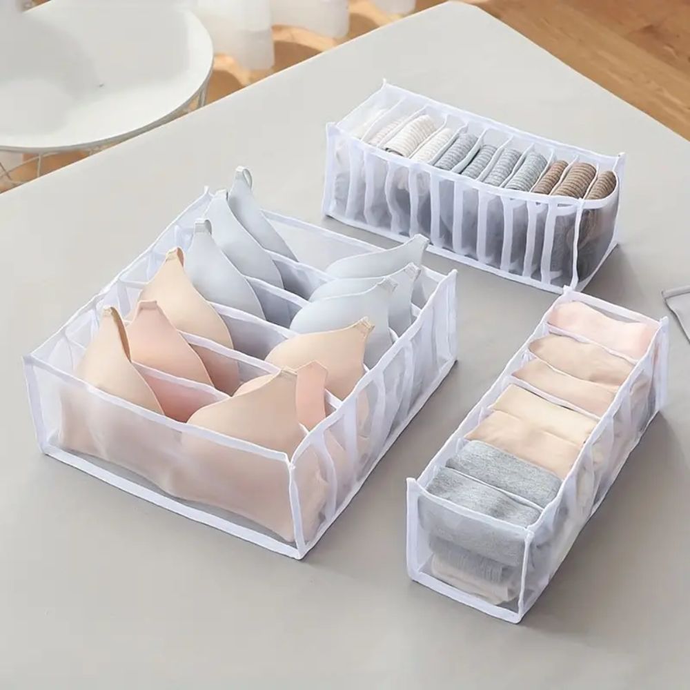 Mesh Drawer Clothes Organizers, Foldable Closet Storage Boxes for Underwear, Socks, Bras and Shirts, 4 Sizes