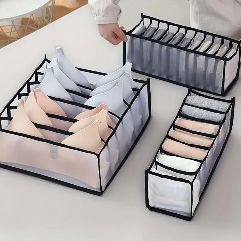 Mesh Drawer Clothes Organizers, Foldable Closet Storage Boxes for Underwear, Socks, Bras and Shirts, 4 Sizes