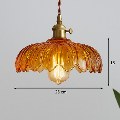 Vintage Flower Glass Pendant Light, Scalloped Glass Hanging Lamp with Brass Socket for Kitchen and Dining Room