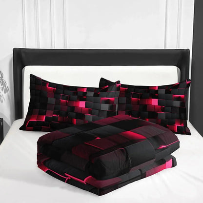 Modern Geometric Bedding Set with 3D Square Pattern, Quilt Cover and 2 Pillowcases, Soft Microfiber