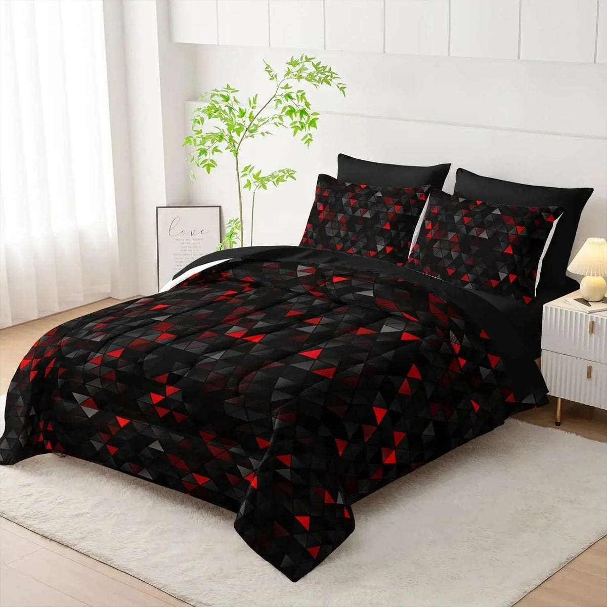 Modern Geometric Bedding Set with 3D Square Pattern, Quilt Cover and 2 Pillowcases, Soft Microfiber