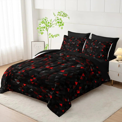 Modern Geometric Bedding Set with 3D Square Pattern, Quilt Cover and 2 Pillowcases, Soft Microfiber
