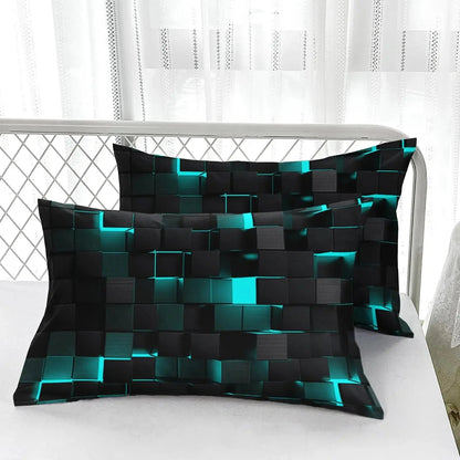 Modern Geometric Bedding Set with 3D Square Pattern, Quilt Cover and 2 Pillowcases, Soft Microfiber