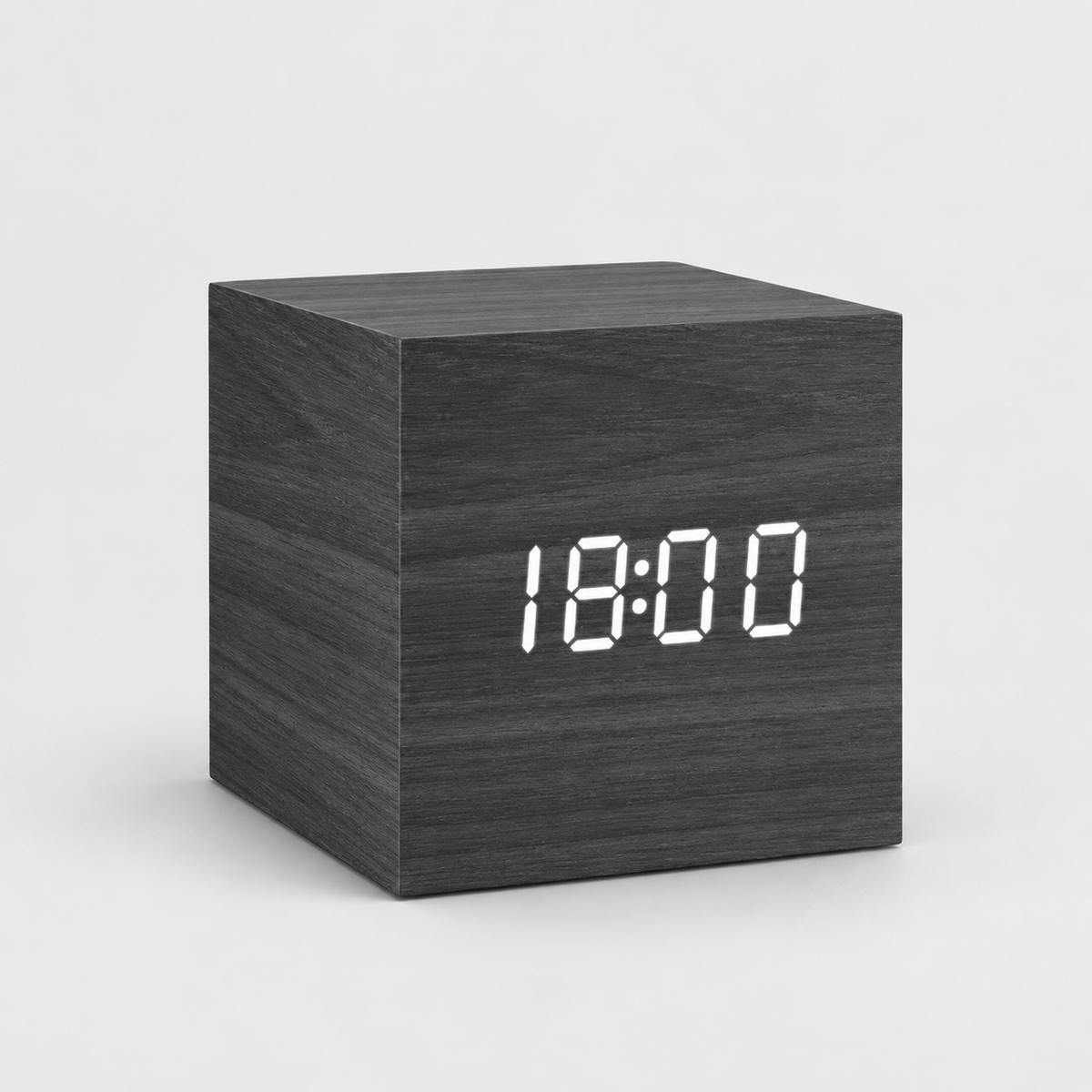 Lumo Cube LED alarm clock in Black wood finish with white display