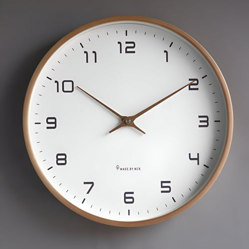 Nordic Wooden Wall Clock, Silent Quartz Minimalist Round Clock for Living Room and Kitchen