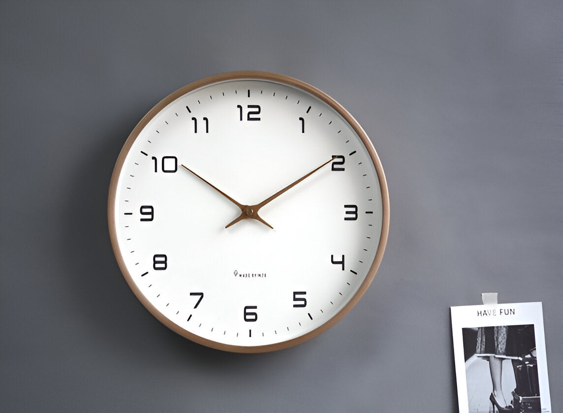 Nordic Wooden Wall Clock, Silent Quartz Minimalist Round Clock for Living Room and Kitchen