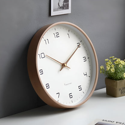 Nordic Wooden Wall Clock, Silent Quartz Minimalist Round Clock for Living Room and Kitchen