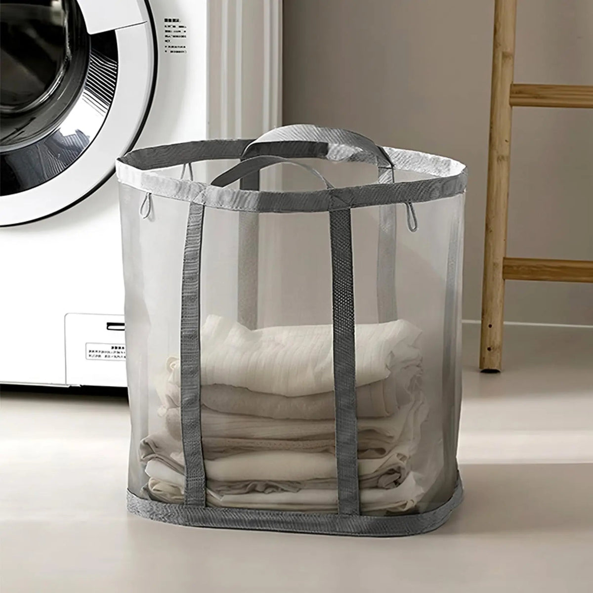 Foldable Mesh Laundry Basket with Handles, Collapsible Laundry Hamper for Home, Travel and Beach