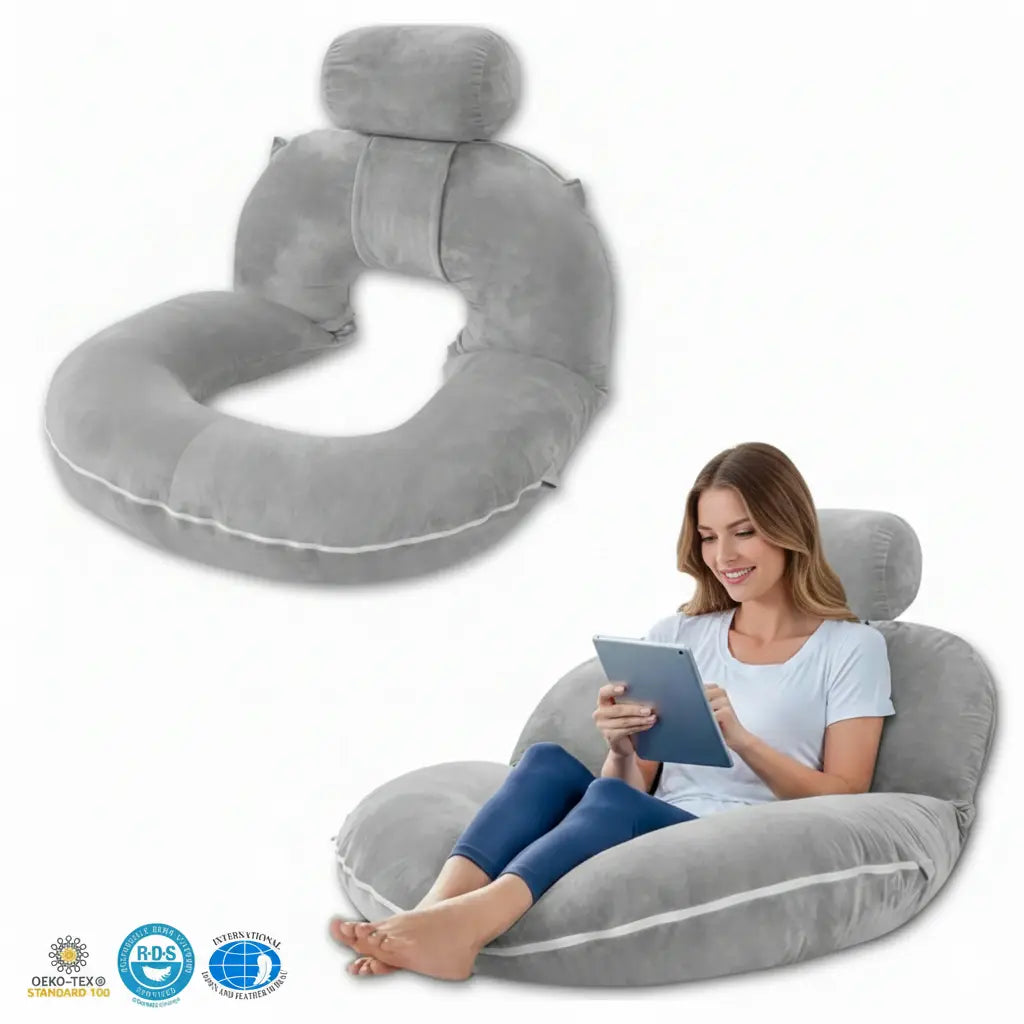 Folding Reading Pillow for Bed, U Shaped Back Support Pillow, Detachable 2 in 1 Design
