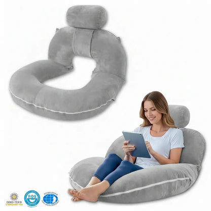 Folding Reading Pillow for Bed, U Shaped Back Support Pillow, Detachable 2 in 1 Design