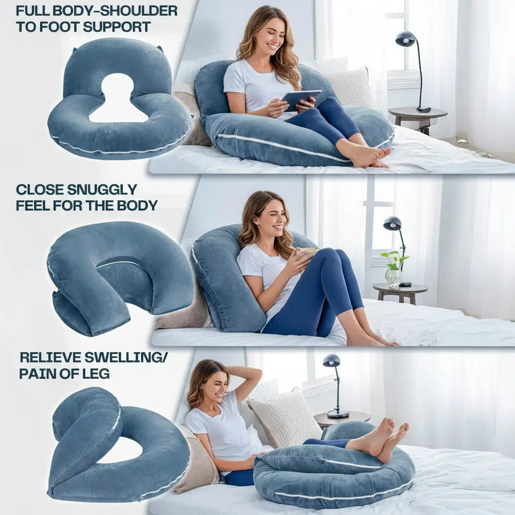 Folding Reading Pillow for Bed, U Shaped Back Support Pillow, Detachable 2 in 1 Design