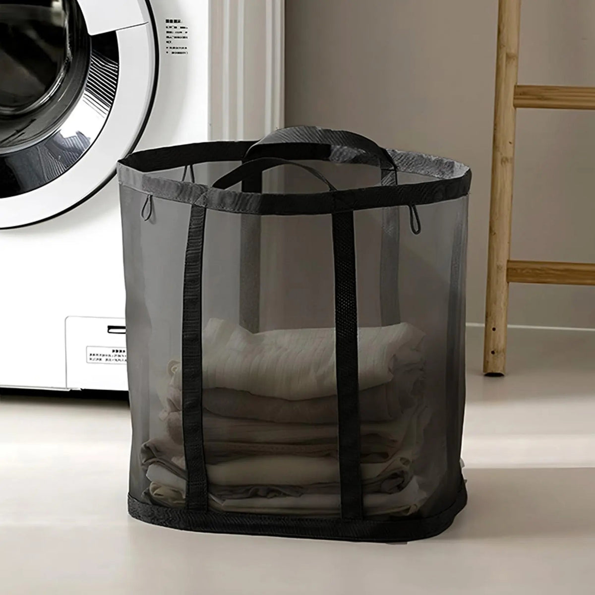 Foldable Mesh Laundry Basket with Handles, Collapsible Laundry Hamper for Home, Travel and Beach