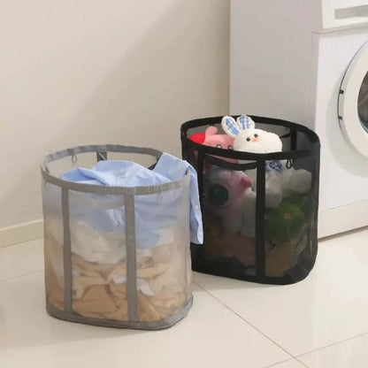 Foldable Mesh Laundry Basket with Handles, Collapsible Laundry Hamper for Home, Travel and Beach