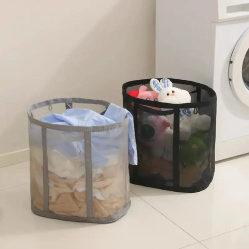 Foldable Mesh Laundry Basket with Handles, Collapsible Laundry Hamper for Home, Travel and Beach