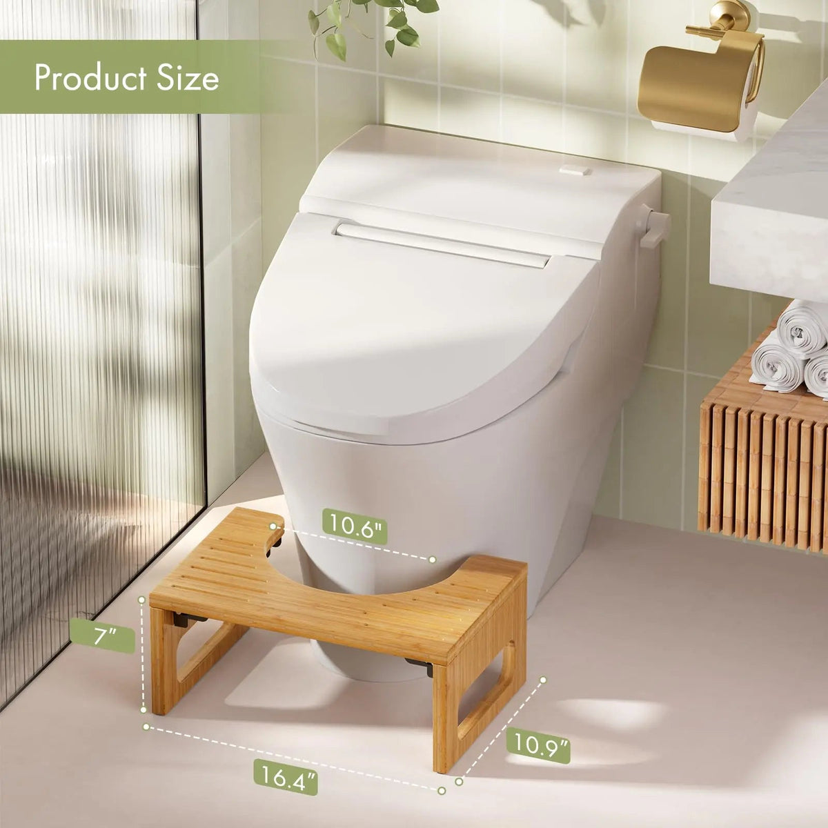 Bamboo Toilet Stool, Foldable 7 in Bathroom Footstool with Non Slip Pads, No Assembly Needed
