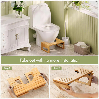Bamboo Toilet Stool, Foldable 7 in Bathroom Footstool with Non Slip Pads, No Assembly Needed