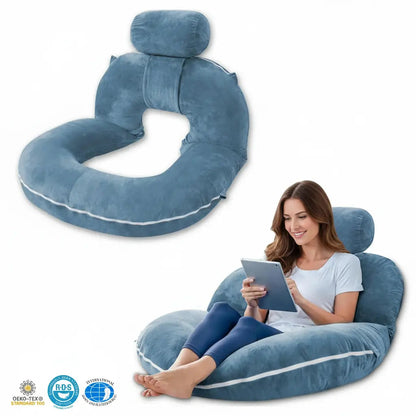 Folding Reading Pillow for Bed, U Shaped Back Support Pillow, Detachable 2 in 1 Design