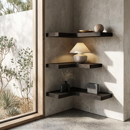 L Shaped Wood Floating Corner Shelves, Set of 3 Wall Mounted Corner Display Shelves with Hidden Brackets