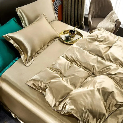 Mulberry Silk Bedding Set with Duvet Cover, Bed Sheet and Pillowcases, Breathable Luxury Bedding