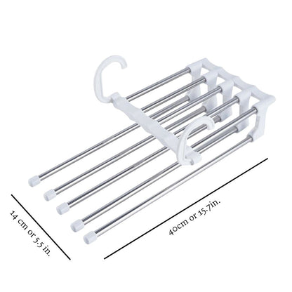 Space Saving Pants Hanger with 5 Sliding Rails, Foldable Closet Organizer for Trousers