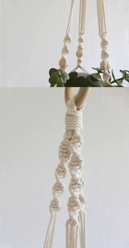 Plant Hanger with Ceramic Pot, Boho Woven Cotton Hanging Planter, 43 in