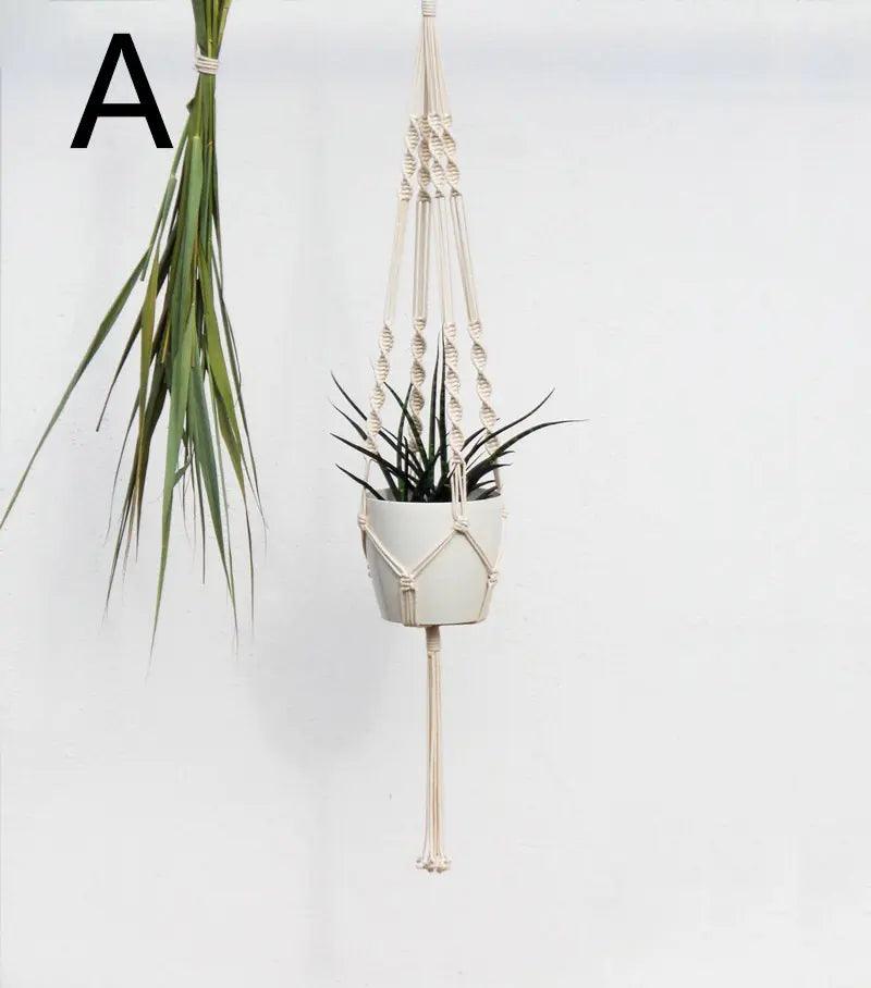 Plant Hanger with Ceramic Pot, Boho Woven Cotton Hanging Planter, 43 in