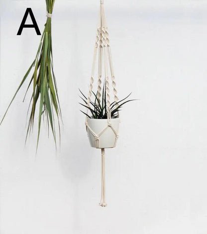 Plant Hanger with Ceramic Pot, Boho Woven Cotton Hanging Planter, 43 in