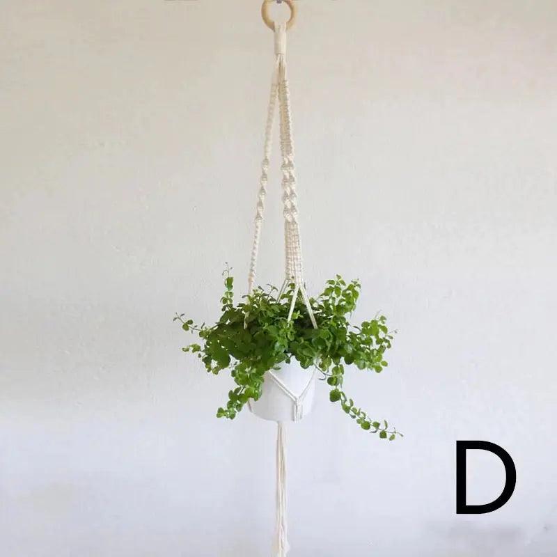 Plant Hanger with Ceramic Pot, Boho Woven Cotton Hanging Planter, 43 in