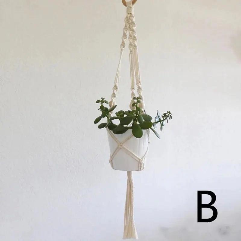 Plant Hanger with Ceramic Pot, Boho Woven Cotton Hanging Planter, 43 in