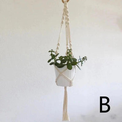 Plant Hanger with Ceramic Pot, Boho Woven Cotton Hanging Planter, 43 in