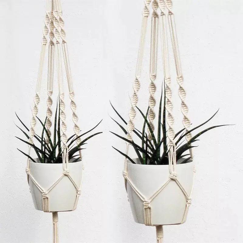 Plant Hanger with Ceramic Pot, Boho Woven Cotton Hanging Planter, 43 in