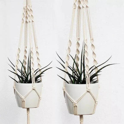 Plant Hanger with Ceramic Pot, Boho Woven Cotton Hanging Planter, 43 in
