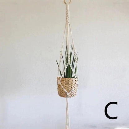 Plant Hanger with Ceramic Pot, Boho Woven Cotton Hanging Planter, 43 in